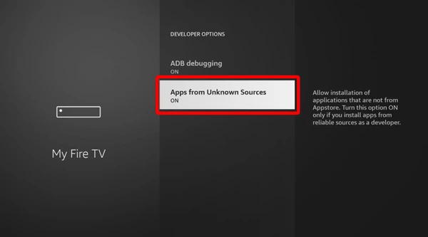 Firestick Install Unknown Apps setting